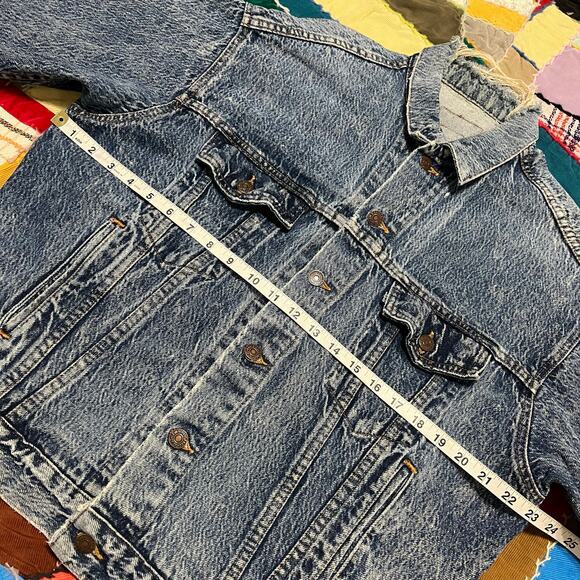 Vintage 80s 90s Navy Blue Tab Faded Denim Trucker Jacket Large - Picture 6 of 6